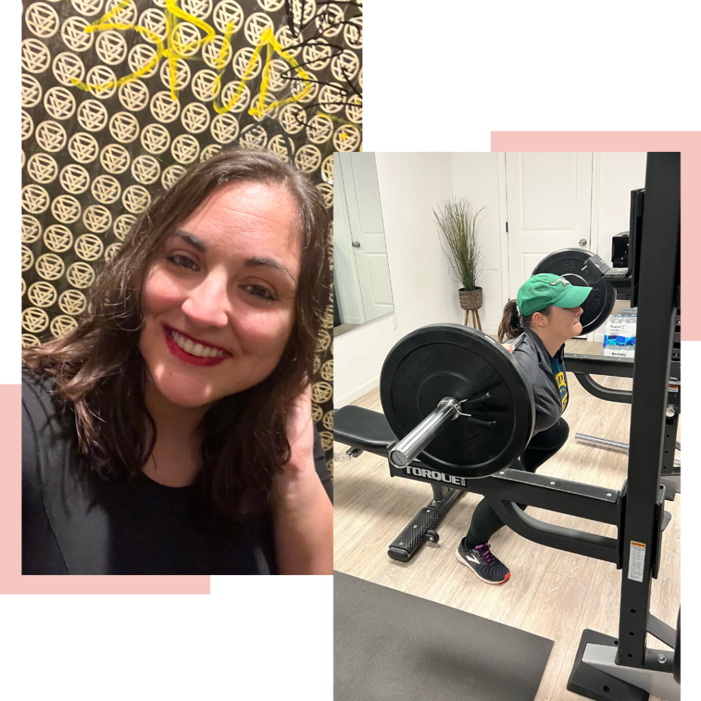 Two inspiring success stories captured through pictures, showcasing a determined woman performing squats with determination at a gym.